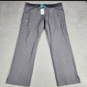 Figs Women's Gray Graphite Straight Leg Pants with Teal Accent